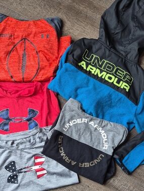 Under Armour Bundle 5pc Kids Red & Gray Hooded Athletic Pullover 7